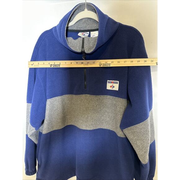 VTG JERZEES Sweater Men's L Blue Gray 1/4 Zip Heavy Fleece Pockets 90s - Picture 5 of 8